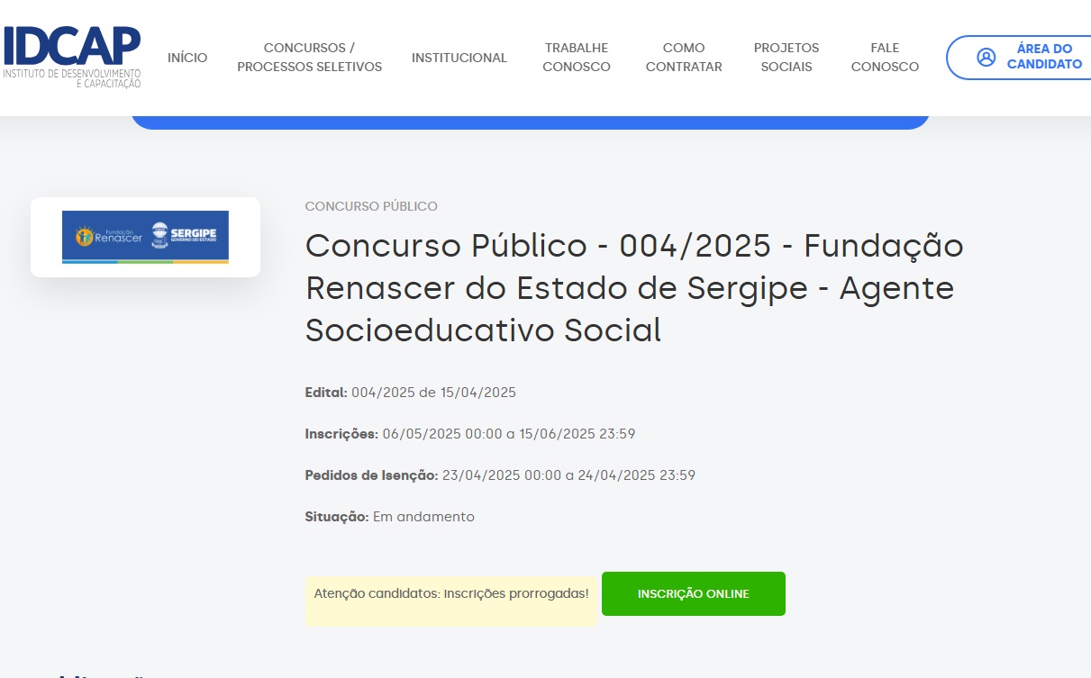 Site do Instituto de Desenvolvimento e Capacitação (Idcap)