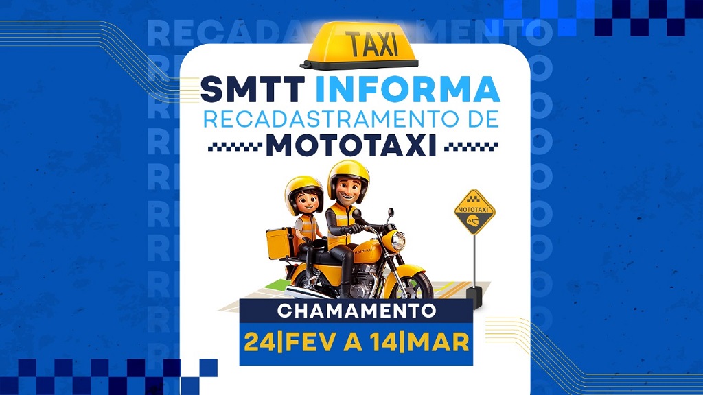 Banner do recadastramento de Mototaxistas até 14 de março
