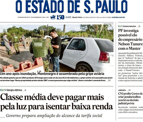 Capa do jornal O Estado de São Paulo