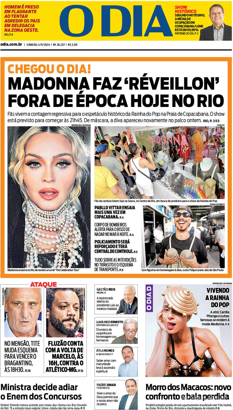 Capa do jornal O Dia