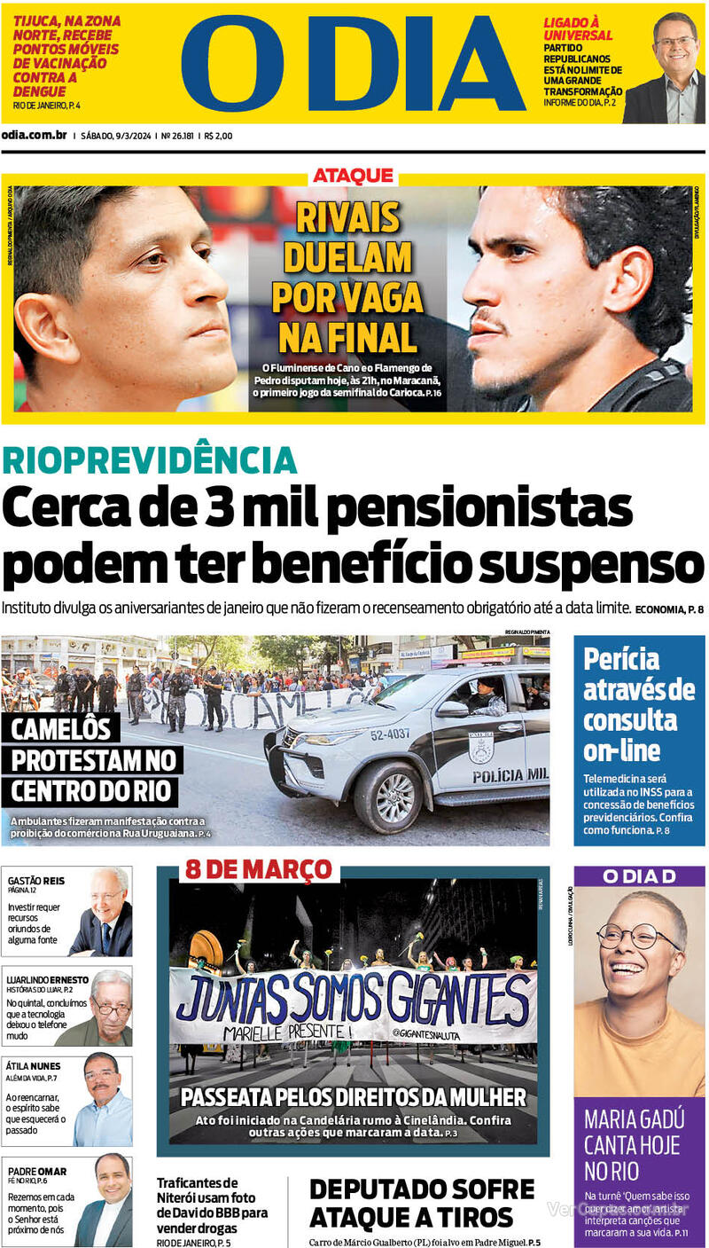 Capa do jornal O Dia