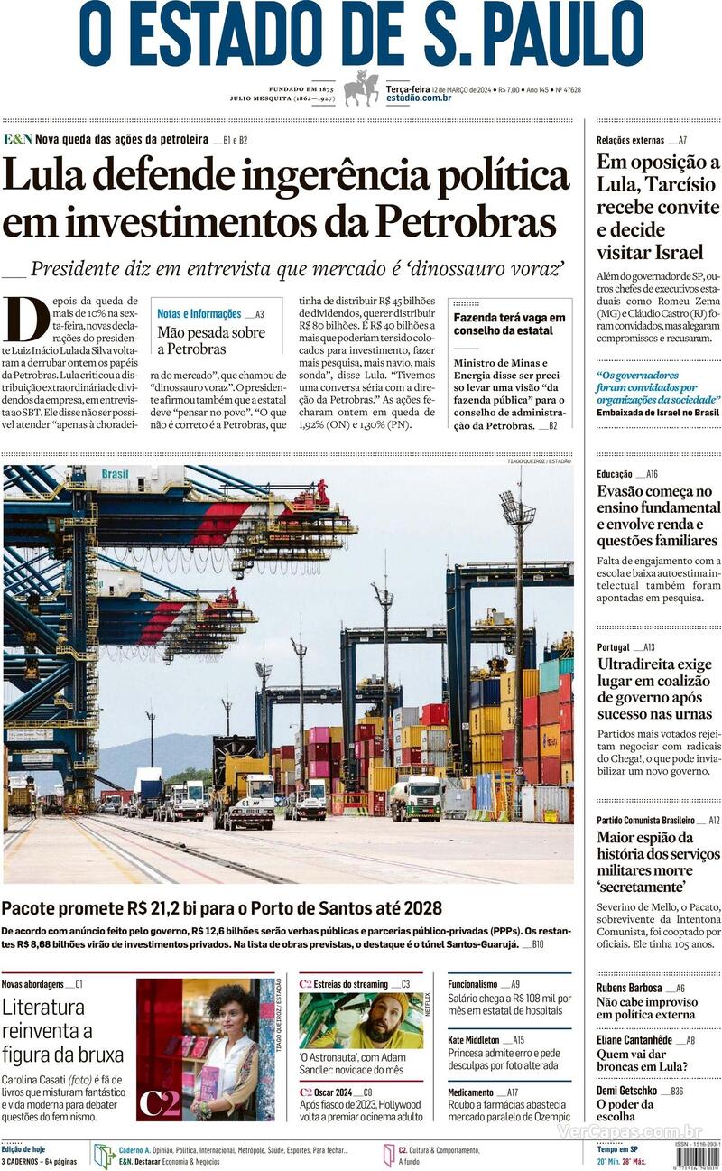 Capa do jornal O Estado de São Paulo
