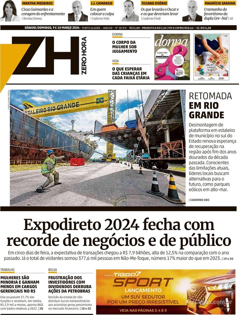 Capa do jornal Zero Hora