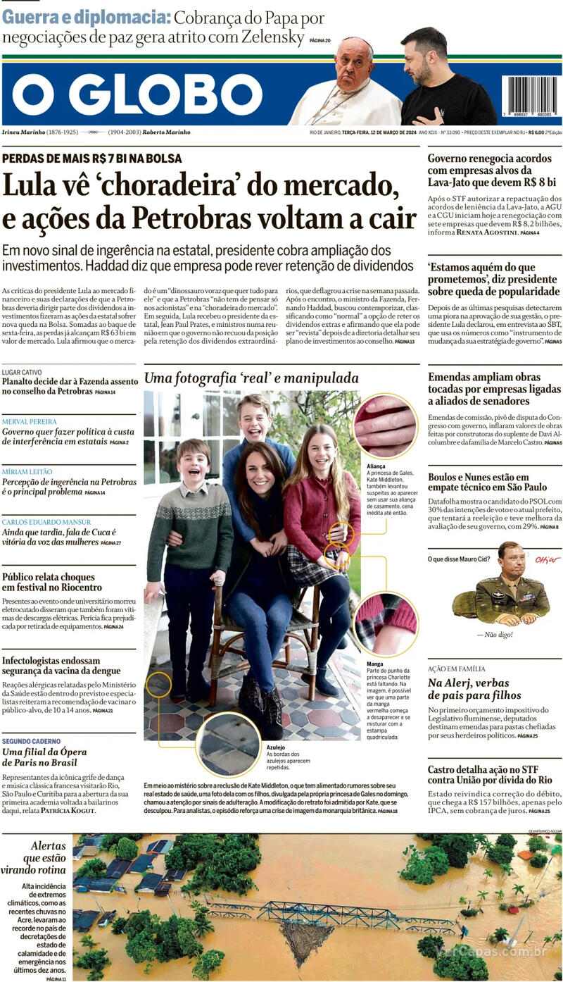 Capa do jornal O Globo