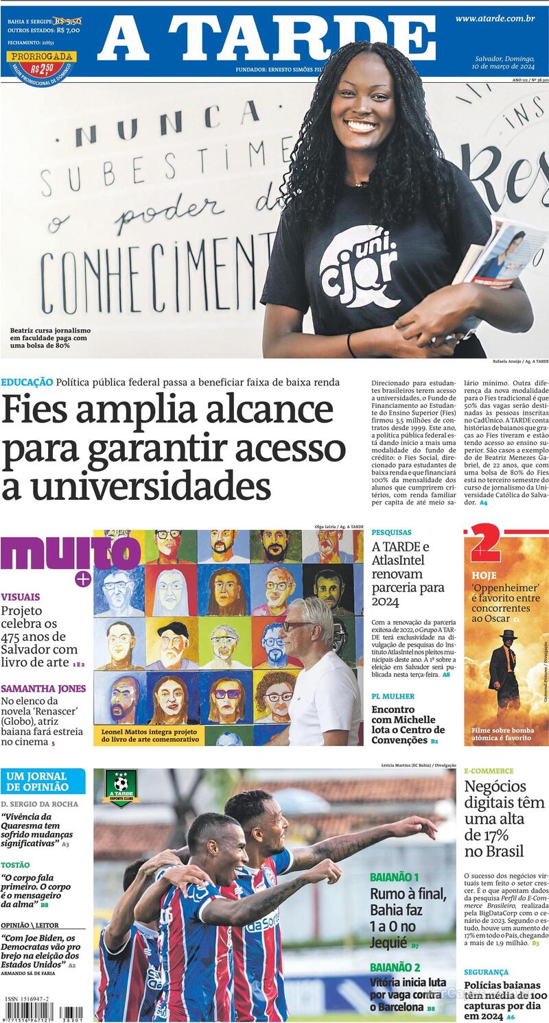 Capa do jornal A Tarde
