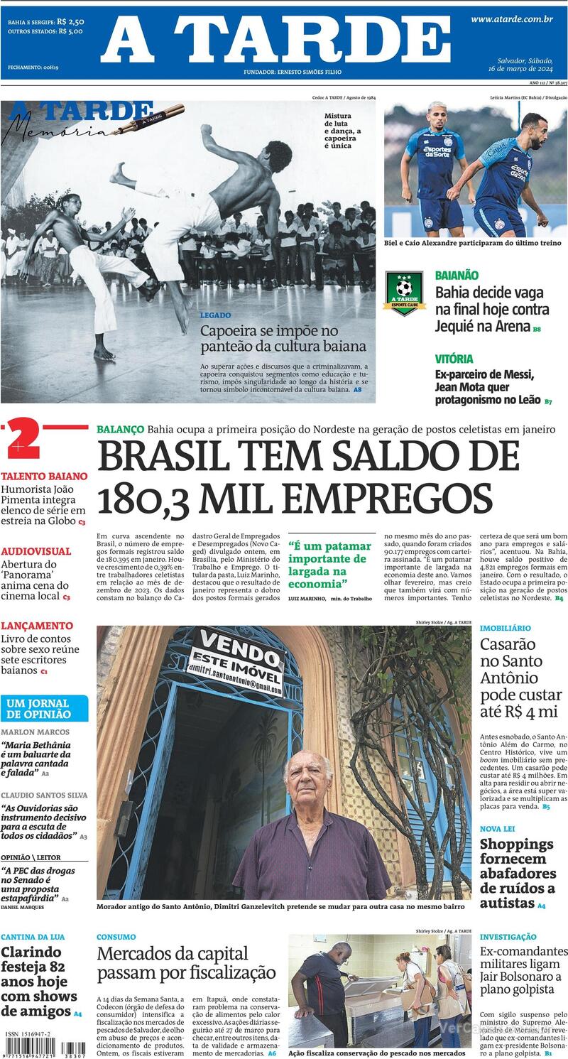 Capa do jornal A Tarde