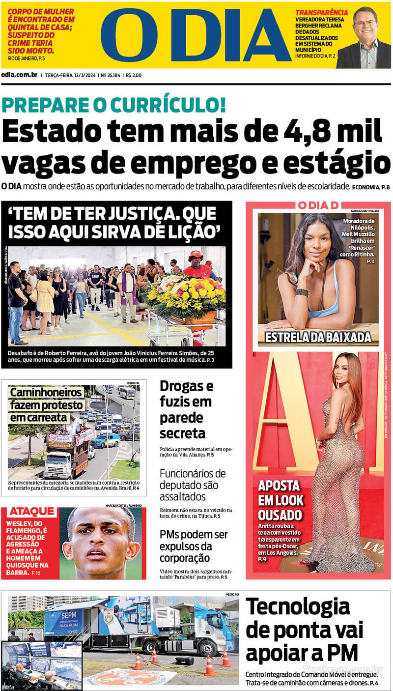 Capa do jornal O DIA