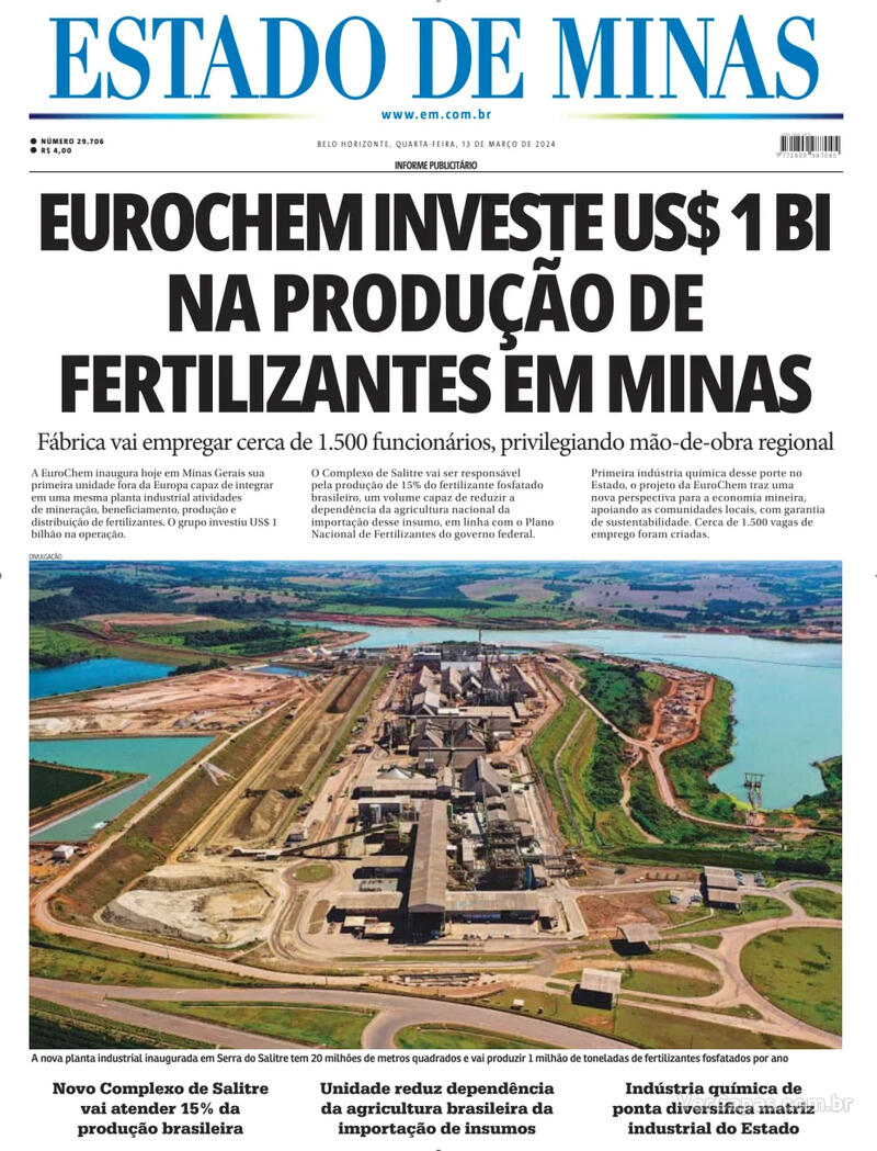Capa do jornal Estado de Minas