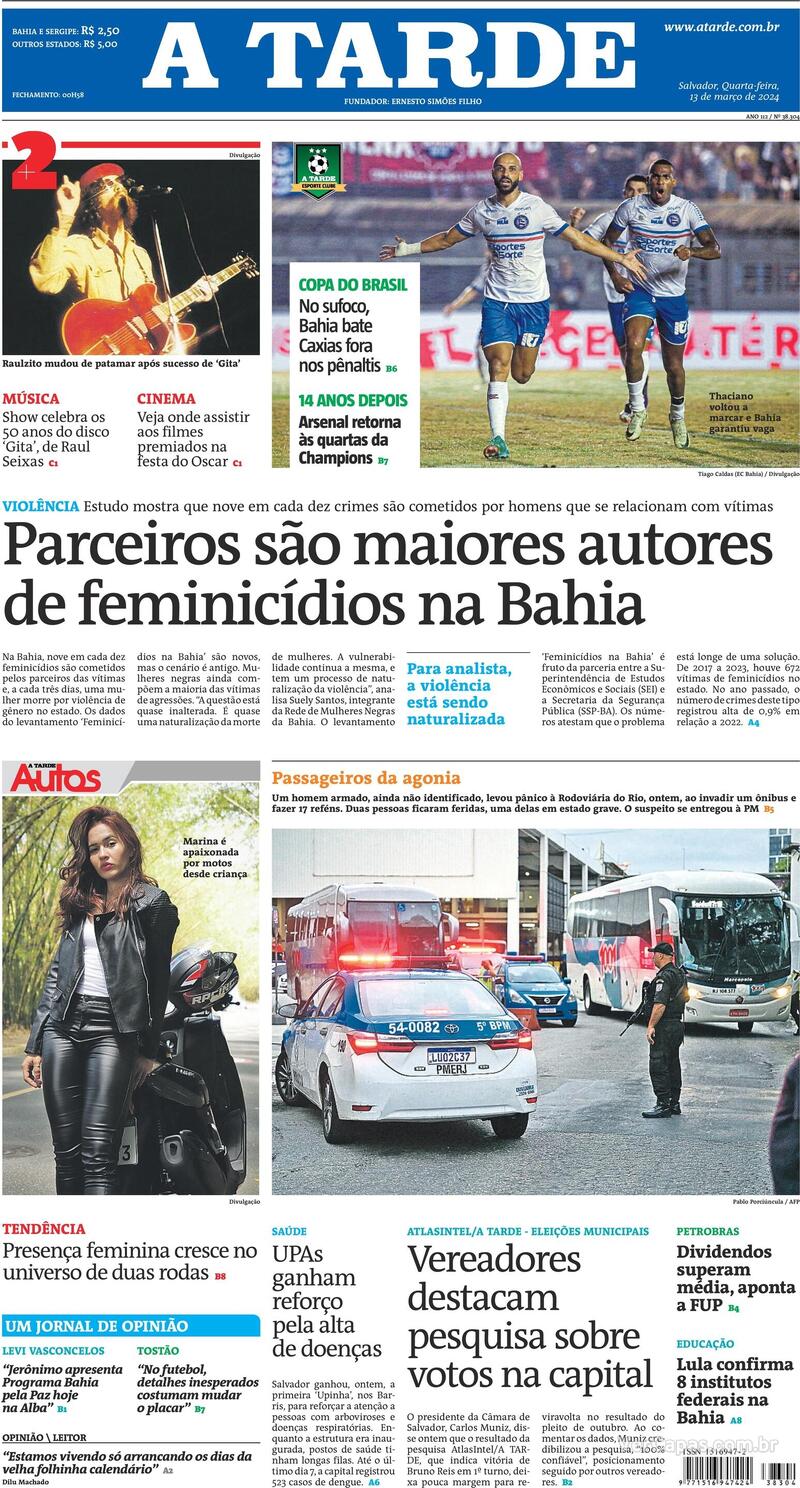 Capa do jornal A Tarde