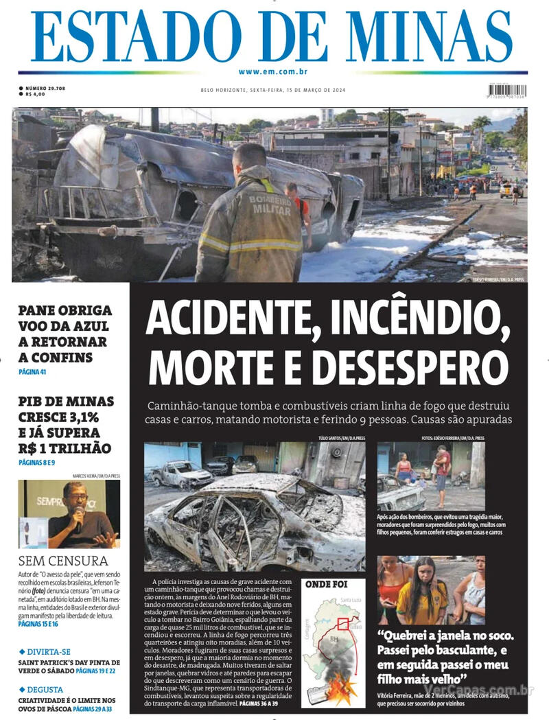 Capa do jornal Estado de Minas