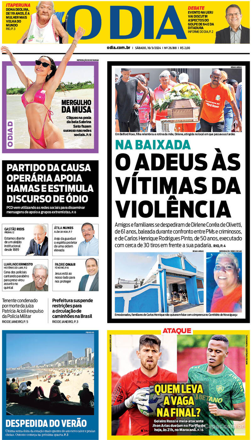 Capa do jornal O Dia