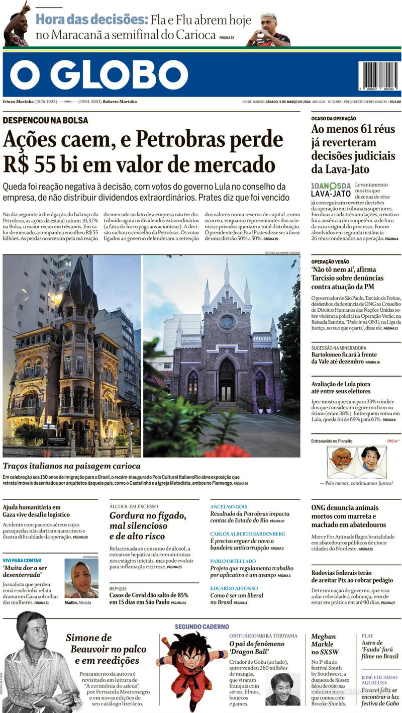 Capa do jornal O Globo