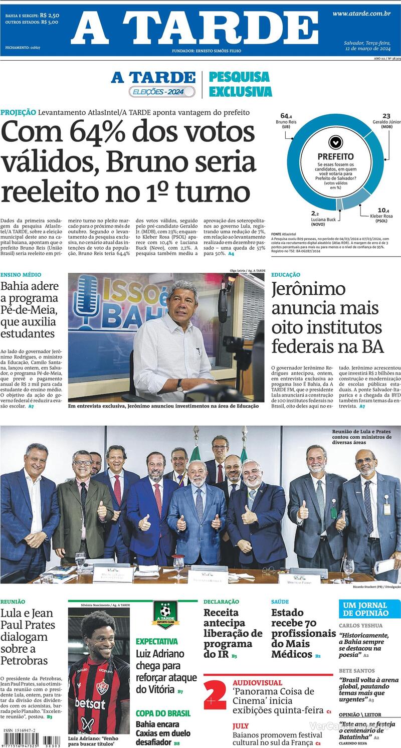 Capa do jornal A Tarde