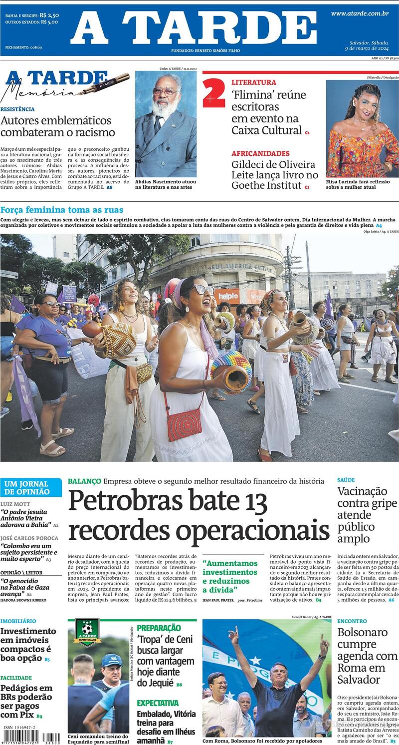 Capa do jornal A Tarde