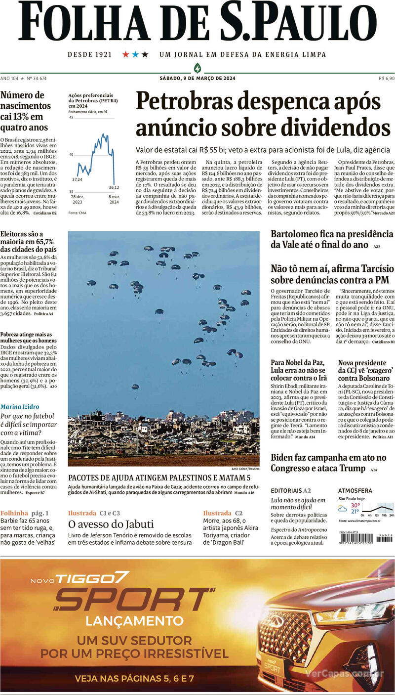 Capa do jornal Folha de São Paulo