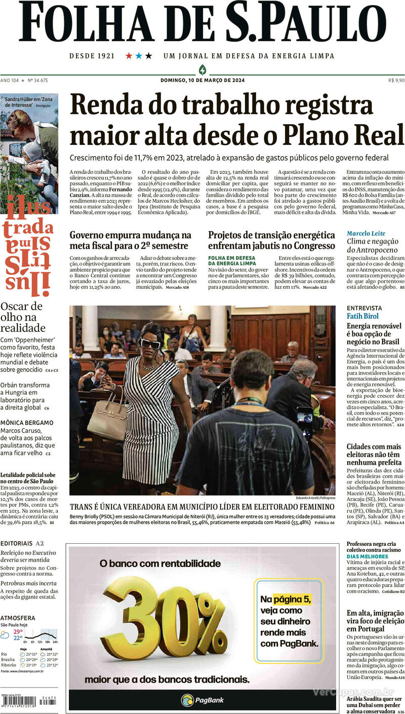 Capa do jornal Folha de São Paulo