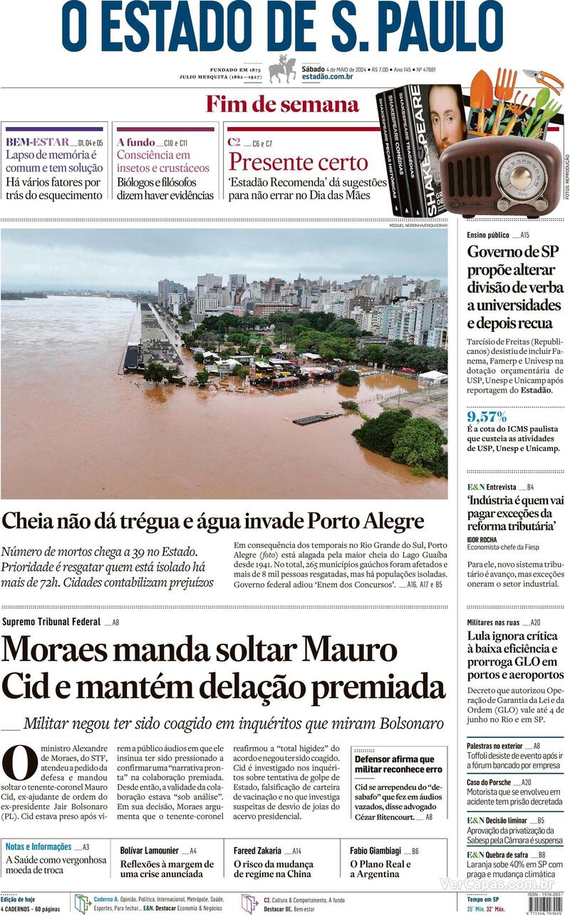 Capa do jornal O Estado de São Paulo