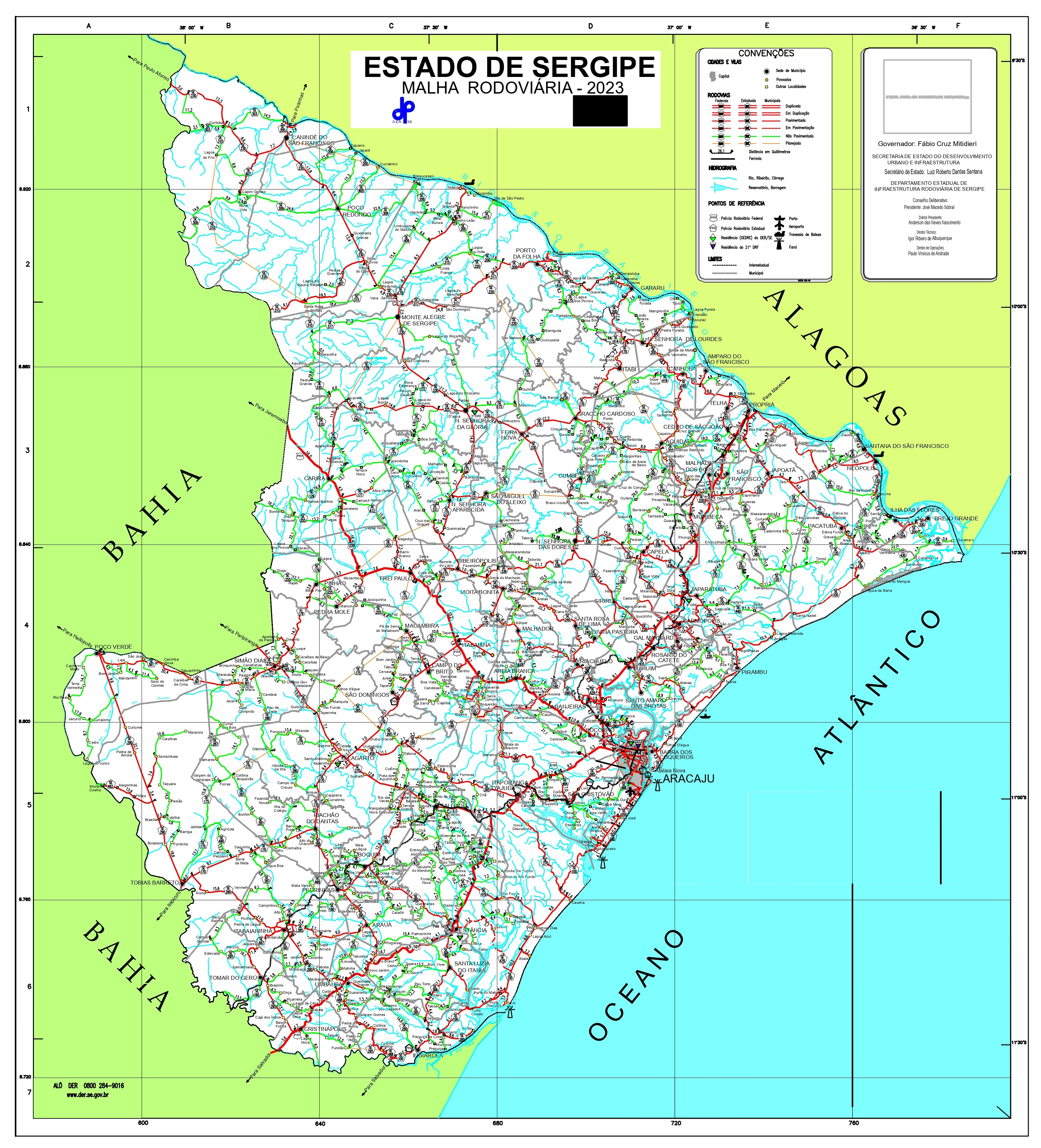 Mapa com a malha rodoviária do estado de Sergipe
