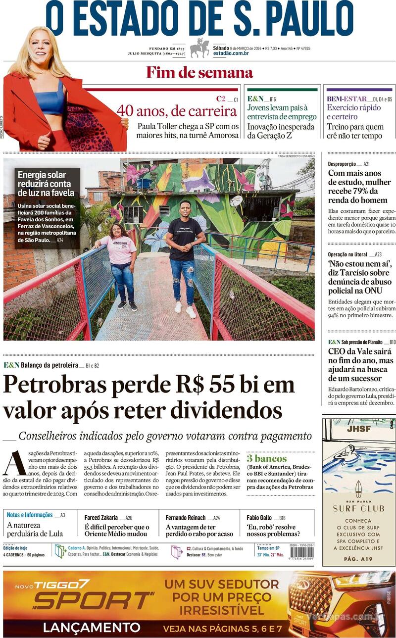 Capa do jornal O Estado de São Paulo