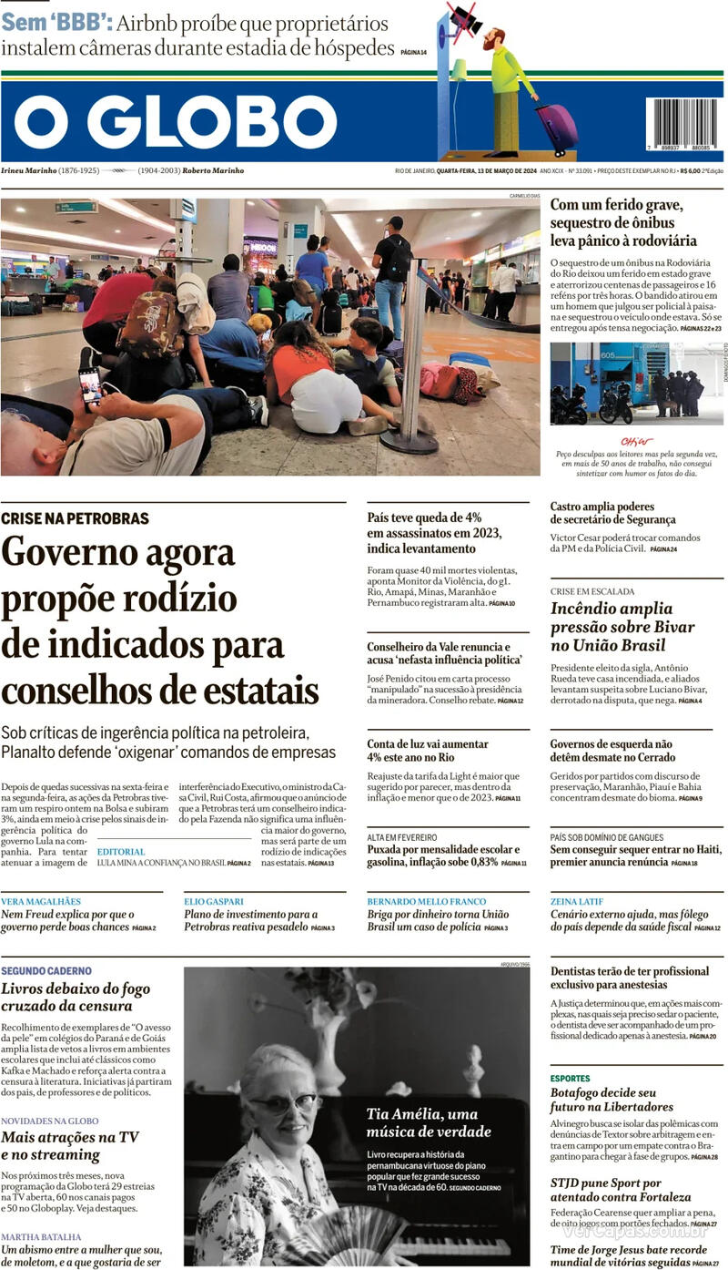 Capa do jornal O Globo