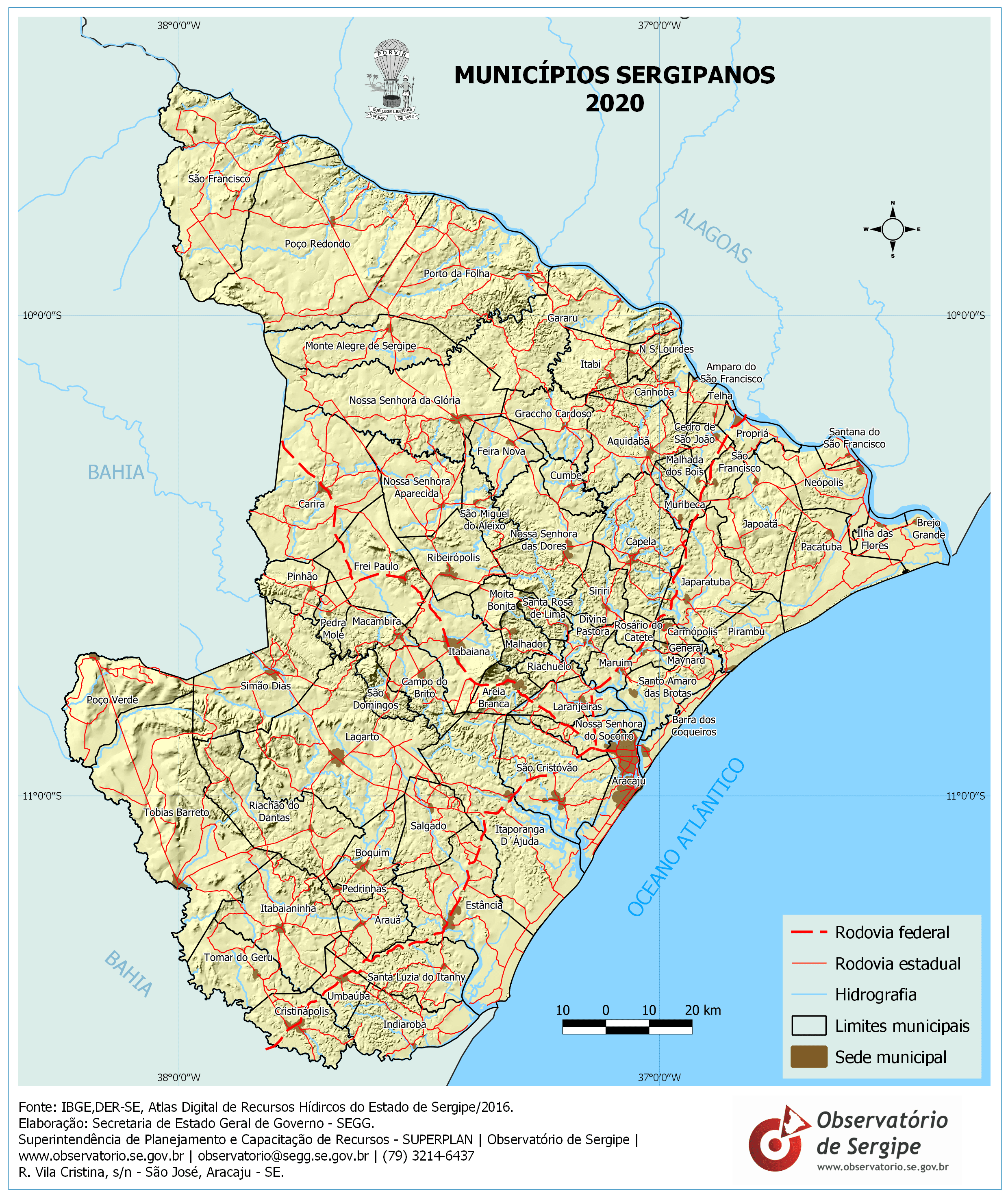 Mapa com os municípios de Sergipe