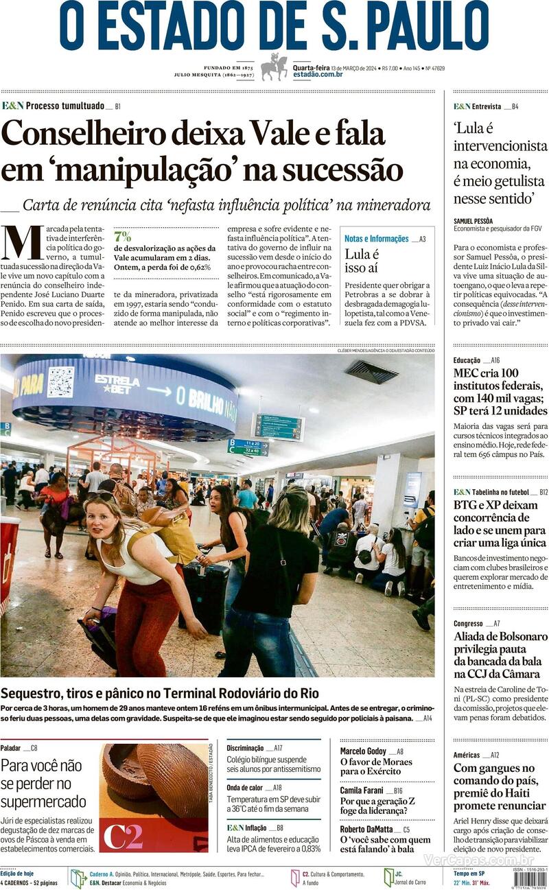 Capa do jornal O Estado de São Paulo