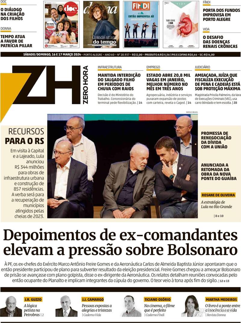 Capa do jornal Zero Hora