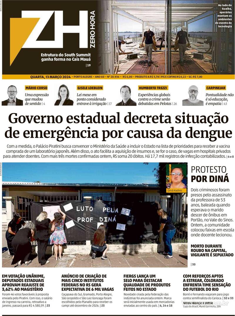 Capa do jornal Zero Hora